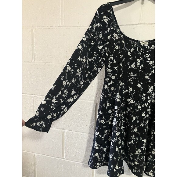 Inspired Hearts Women's Mini Dress Black & White Floral, Long Sleeves, Ruffled L - Picture 6 of 12